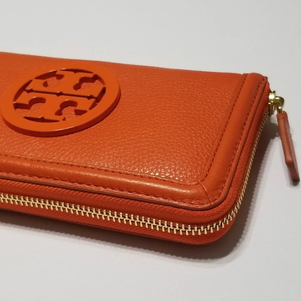 NWT Tory Burch Amanda Zip Continental Wallet Orange High-Quality Pebble‎ Leather